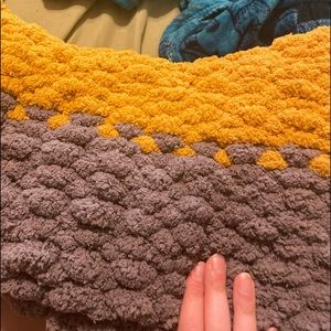 hand finger knitted blanket made from yarn